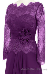 Ruffles Purple Lace Long Mother of the Bride Dresses